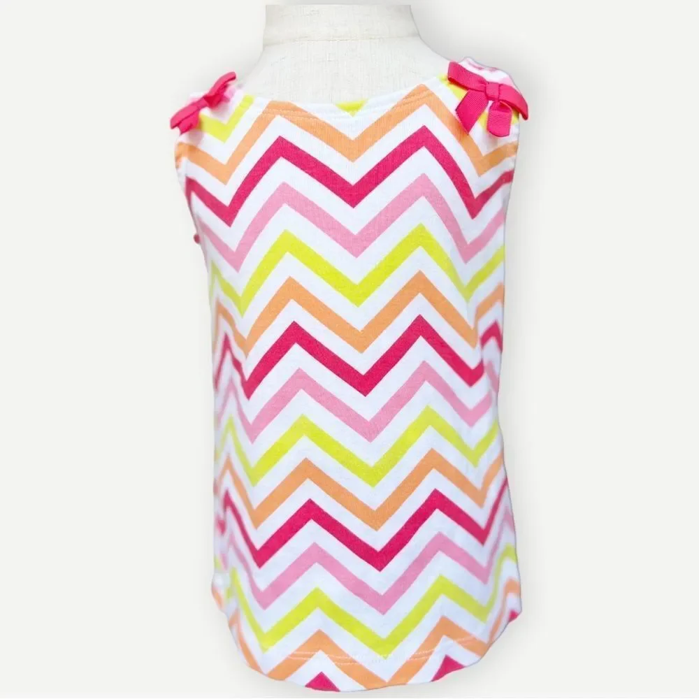 Gymboree Girl’s Kid’s Sleeveless Bow Shoulder Zig Zag Stripes Tank Top. Tee. 6.